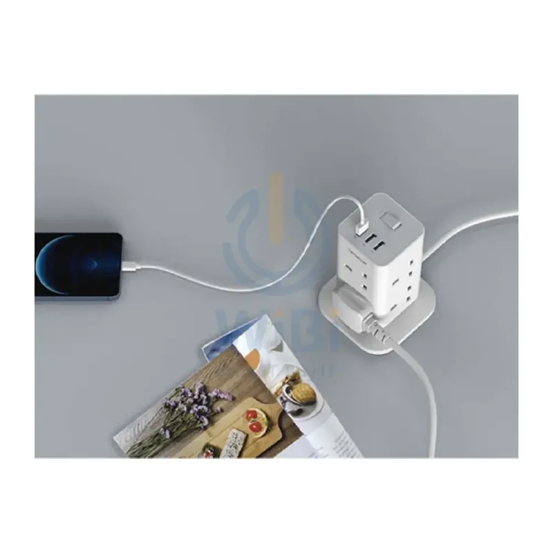TESSAN 8-Way Multi-Plug Extension - 15W / 1700J / 2 Meter / White