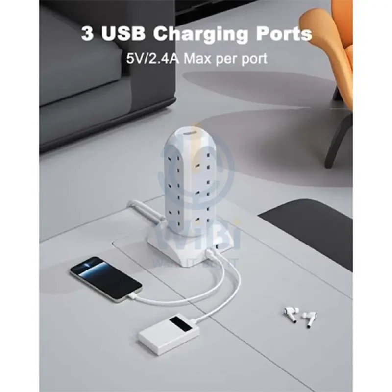 TESSAN 12-Way Multi-Plug Extension - 15W / 1700J / 2 Meter / White