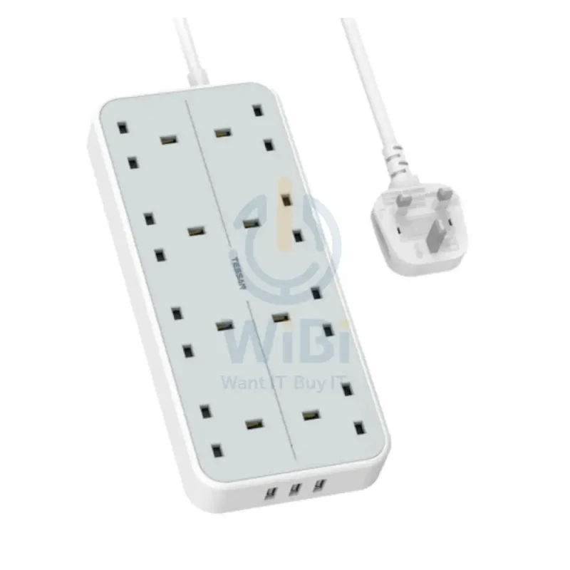TESSAN 8-Way Multi-Plug Extension - 15W / 2 Meter / White