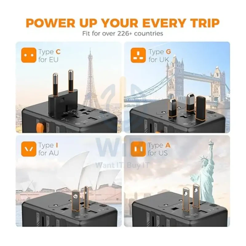 TESSAN Universal Travel Power Adapter - 65W / Black