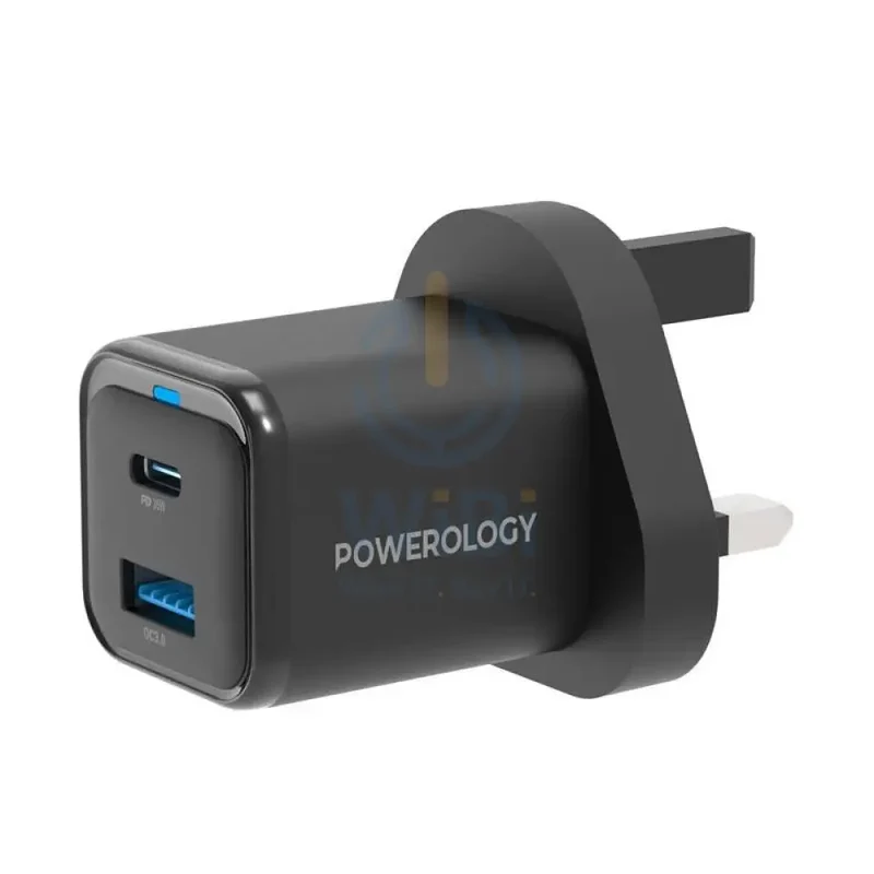 Powerology UK GaN Charger - 35W / USB-C / USB-A / Black