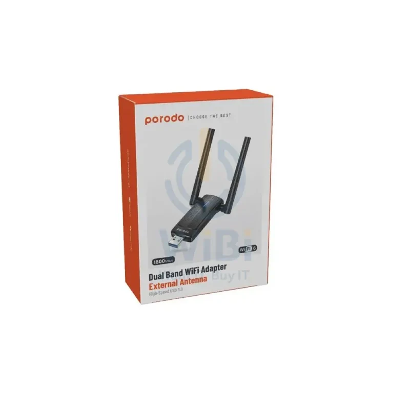 Porodo Dual Band USB Adapter with External Antenna - Black