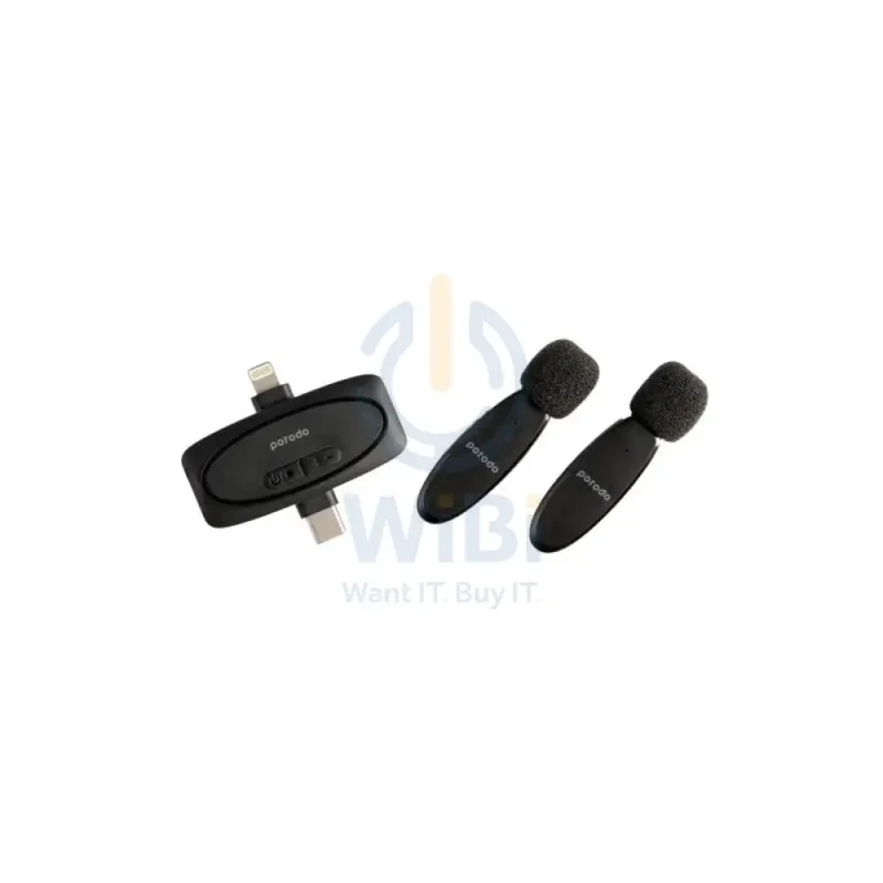 Porodo Dual Lavalier Microphone & Charging Case - Black