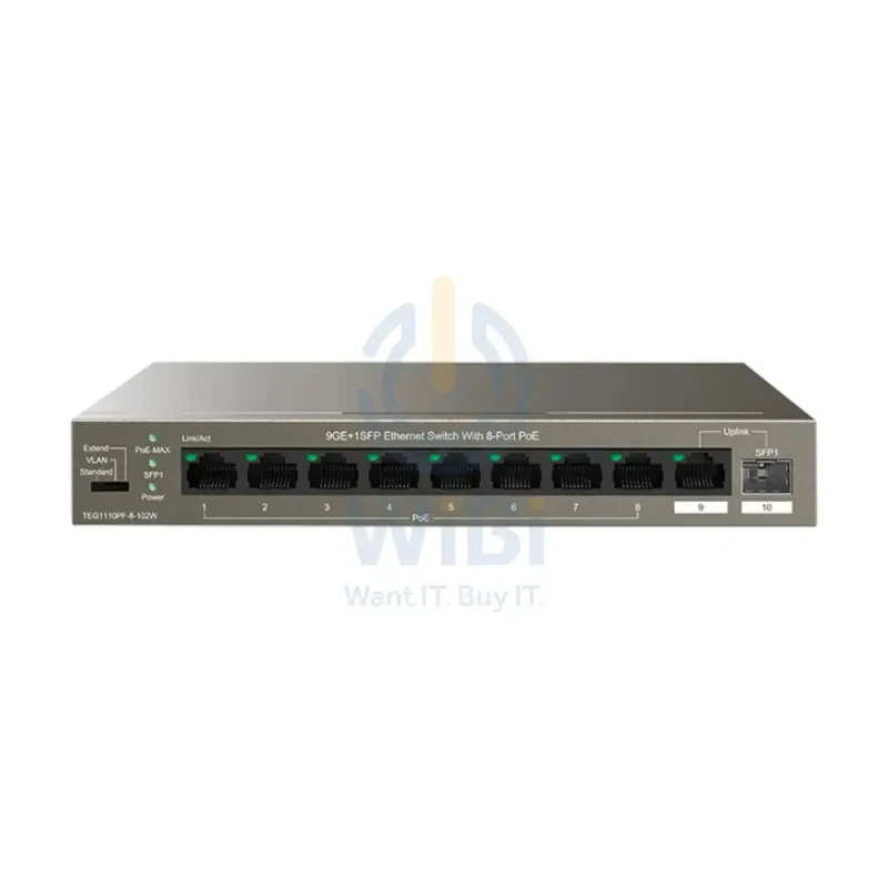 سويتش إيثرنت تيندا (TEG1110PF-8-102W) ‏9GE+1SFP مع 8 منافذ PoE - 20 جيجابت/ثانية / LAN