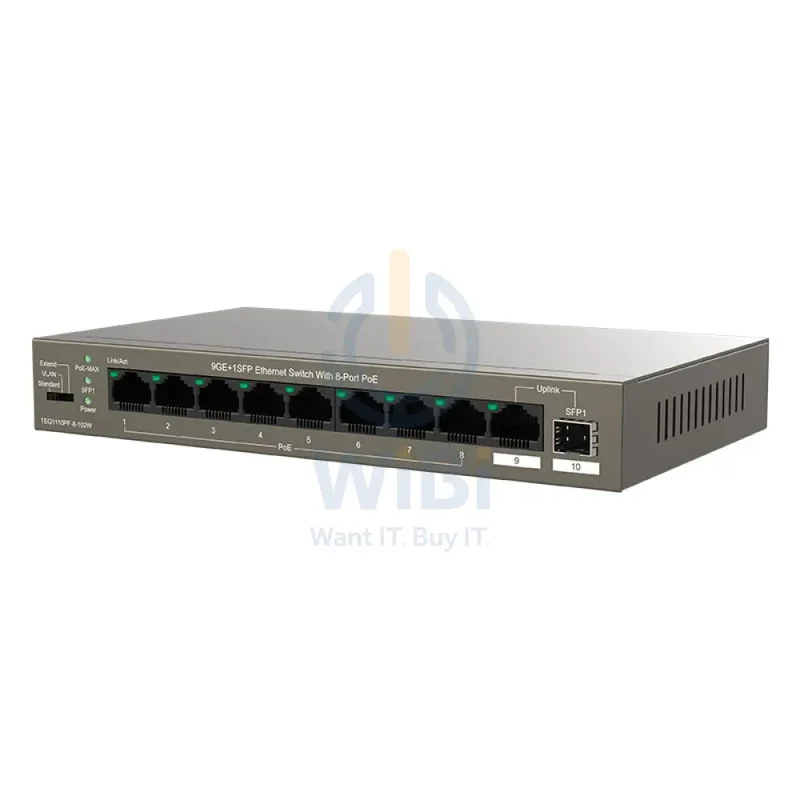 سويتش إيثرنت تيندا (TEG1110PF-8-102W) ‏9GE+1SFP مع 8 منافذ PoE - 20 جيجابت/ثانية / LAN