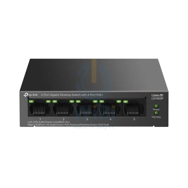 سويتش مكتبي جيجابت تي بي لينك (LS105GP) بـ5 منافذ مع 4 منافذ PoE+ - 10 جيجابت/ثانية / LAN