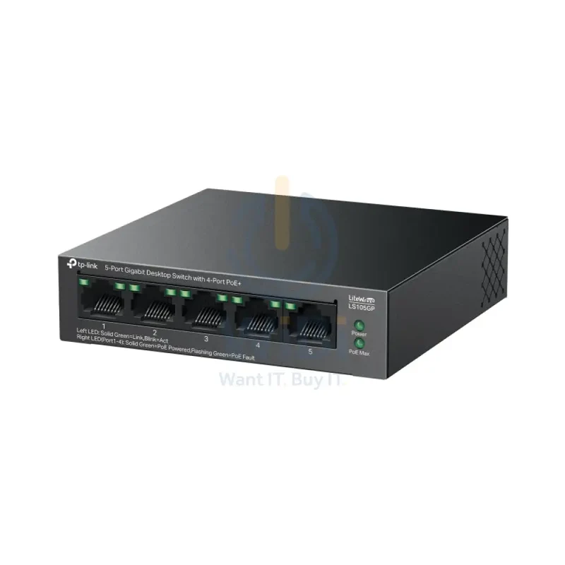 سويتش مكتبي جيجابت تي بي لينك (LS105GP) بـ5 منافذ مع 4 منافذ PoE+ - 10 جيجابت/ثانية / LAN