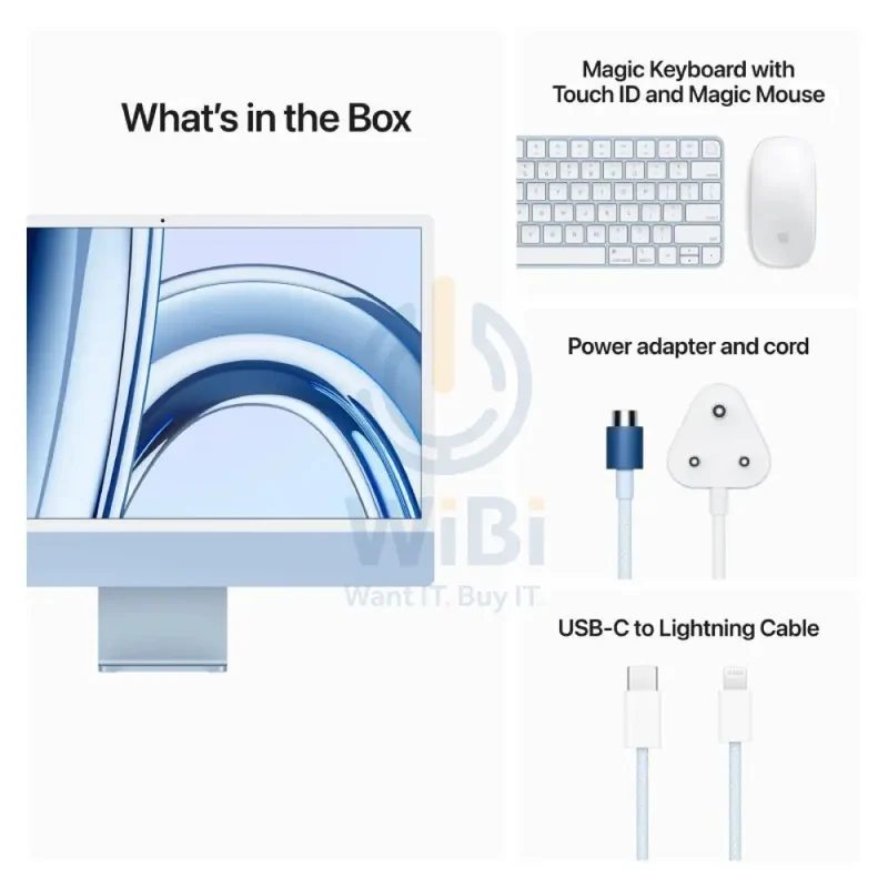 Apple iMac - 24" / M3 / 8-Core CPU / 10-Core GPU / 16 Core Neural Engine / 16GB RAM / 512GB SSD / Arb/Eng / Blue / 1YW