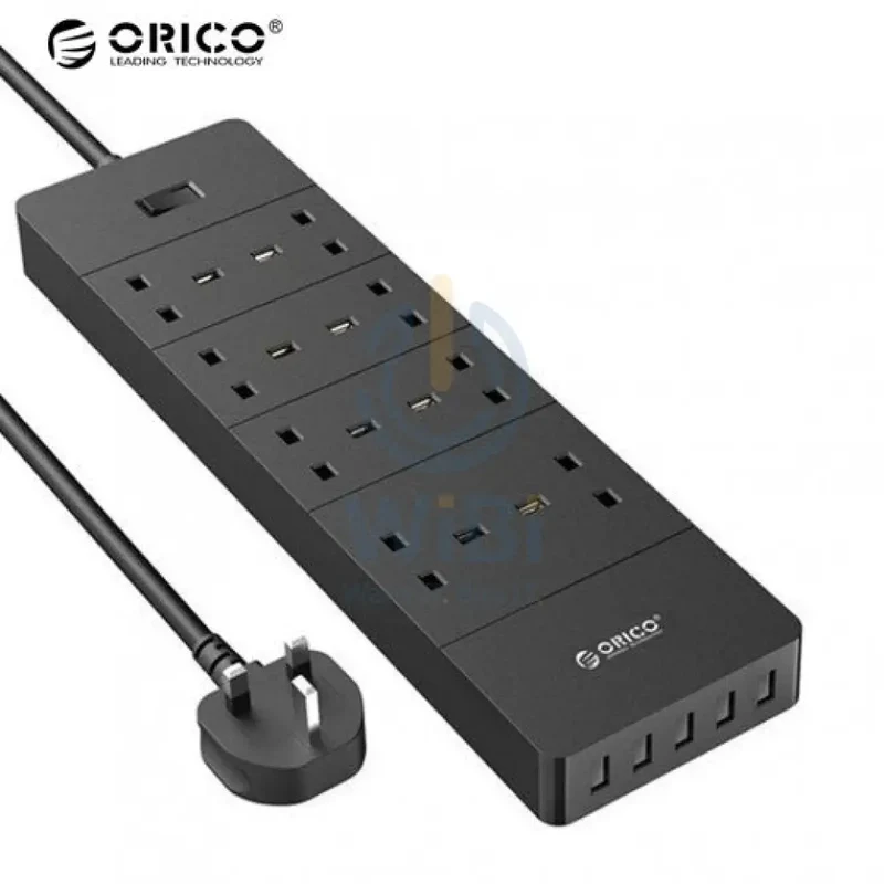 ORICO 8 Ac Outlets 5 USB Ports Surge Protector & USB Charger - Black