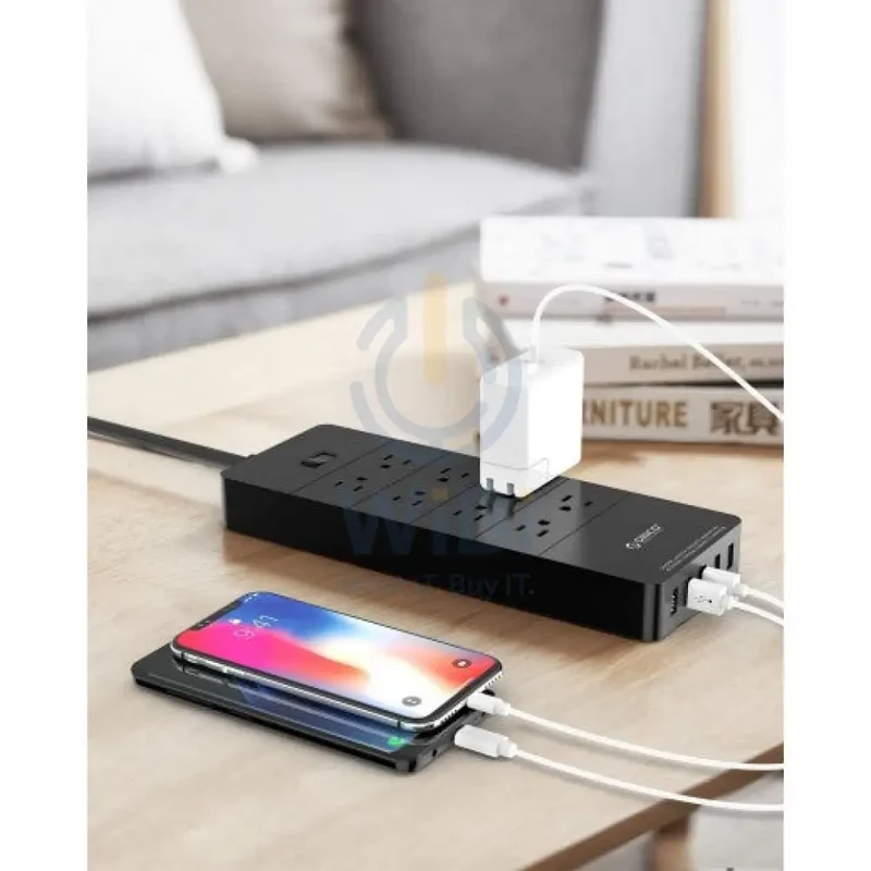 ORICO 8 Ac Outlets 5 USB Ports Surge Protector & USB Charger - Black