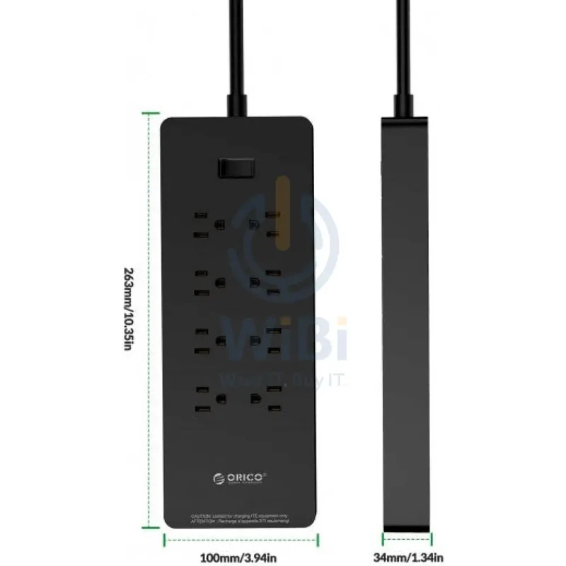 ORICO 8 Ac Outlets 5 USB Ports Surge Protector & USB Charger - Black