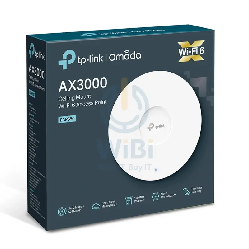 نقطة وصول تي بي-لينك EAP650 ‏(AX3000) للتثبيت في السقف، واي فاي 6، بتردد 5 جيجاهرتز (2402 ميجابت في الثانية)، جيجابت LAN