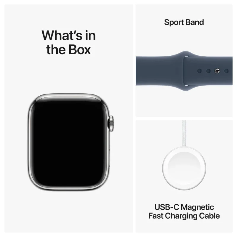 Apple Watch Series 9 with Sport Band - LTPO OLED / 45mm / 64GB / Medium/Large / Bluetooth / Wi-Fi / Cellular / Storm Blue