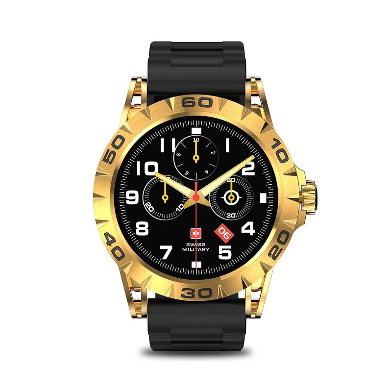 Swiss Military Dom 2 Smart Watch Yellow Gold Frame Silicon Strap Black - Smart Watch