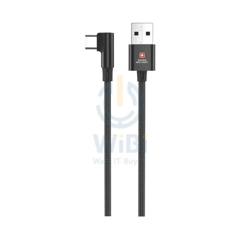 Swiss Military Braided USB-A To Type-C Data Sync And Charging Cable - 2 Meter / 60W / Black