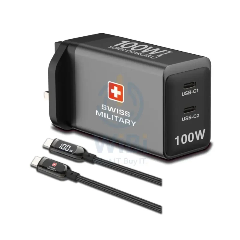 GaN PowerStation 100W with 2 Type C Slots Comes with CB-CC-100W Cable - Grey
