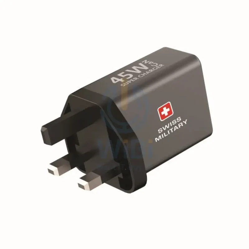Swiss Military GaN PowerStation with 1Type-C Slot and 1 USB-A Slot with CB-AC60W Cable - 45W / Grey