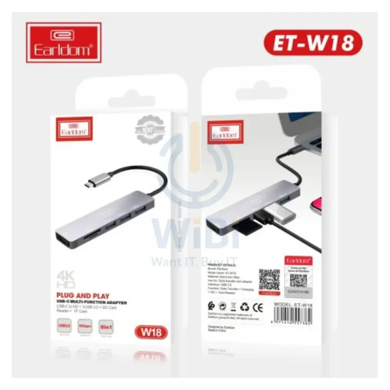 Earldom ET-W18 6 In 1 Type-C 4K HDMI Plug & Play Multifunctional HUB