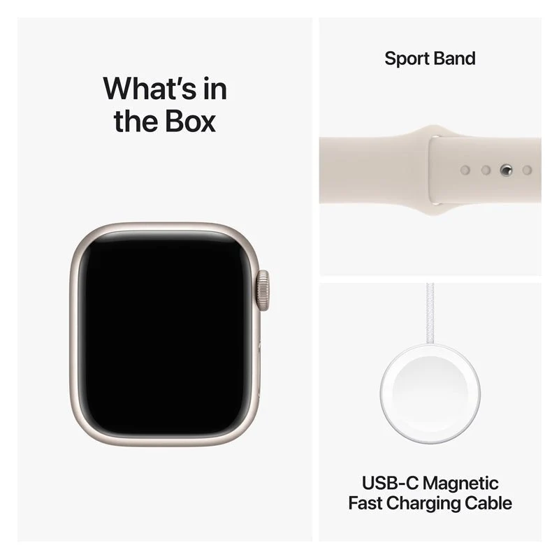 Apple Watch Series 9 with Sport Band - LTPO OLED / 64GB / 45mm / Small/Medium / Bluetooth / Wi-Fi / Starlight