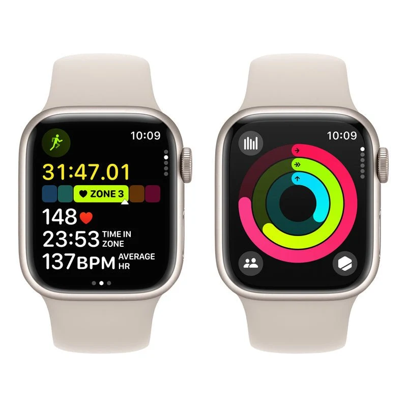 Apple Watch Series 9 with Sport Band - LTPO OLED / 64GB / 45mm / Small/Medium / Bluetooth / Wi-Fi / Starlight