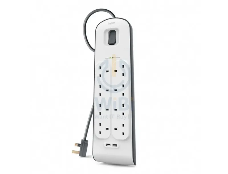 Belkin 8 Way Surge Protection Strip - 2M With 2 X 2.4Amp Usb Charging Station Power Extension - White