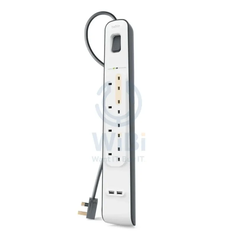 Belkin 4 Way Surge Protection Strip - 2M With 2 X 2.4Amp Usb Charging Power Extension - White