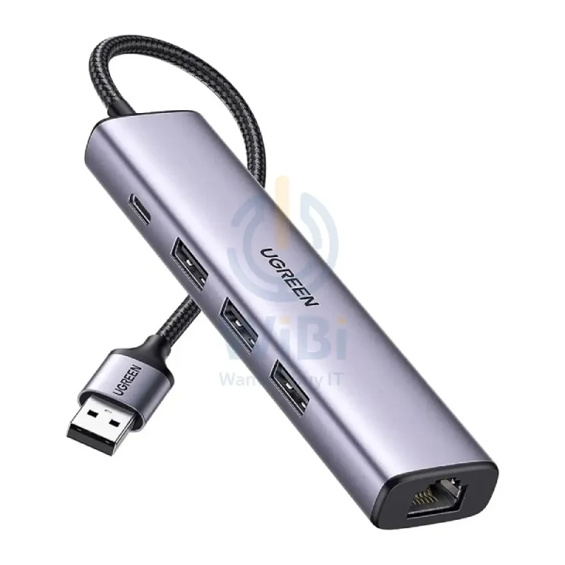 محول إيثرنت يوجرين USB 3.0 إلى 3 × USB 3.0 + RJ45 بسرعة 1000 ميجابت، Type-C مزود بالطاقة