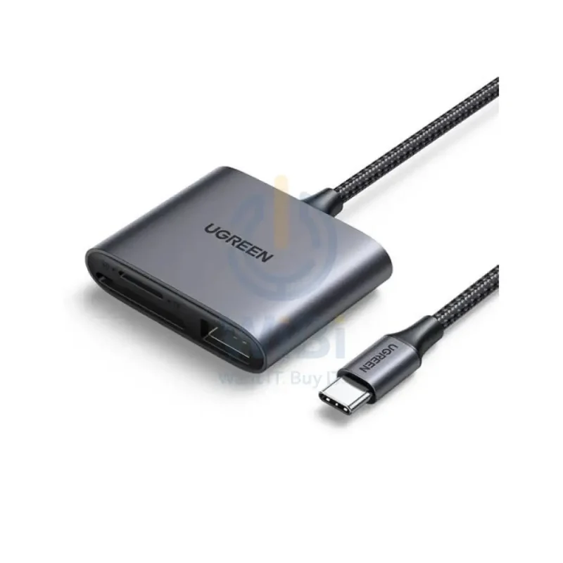 قارئ بطاقات ذاكرة يوجرين، يو إس بي-C إلى SD/TF + USB 2.0