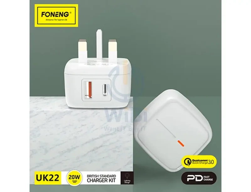 Foneng Fast Charger - UK22 / 20W / (Qc+PD) / White