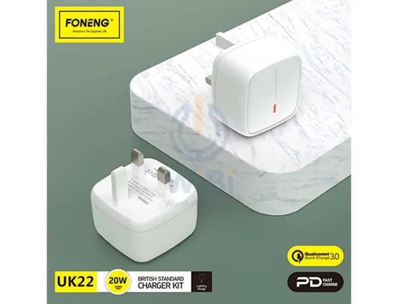 Foneng Fast Charger - UK22 / 20W / (Qc+PD) / White