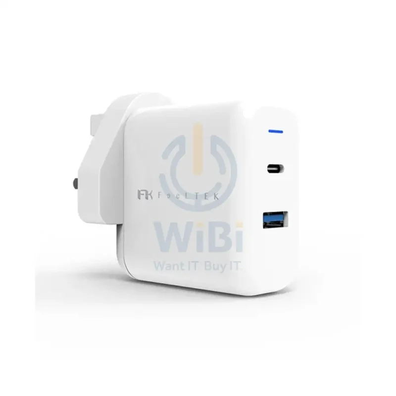 عبوة فيلتك مزدوجة للشحن السريع، شاحن Elec PD بمواصفات UK بقدرة 30 واط + كابل يو إس بي-C إلى لايتنينج بطول 180 سم / باللون الأبيض