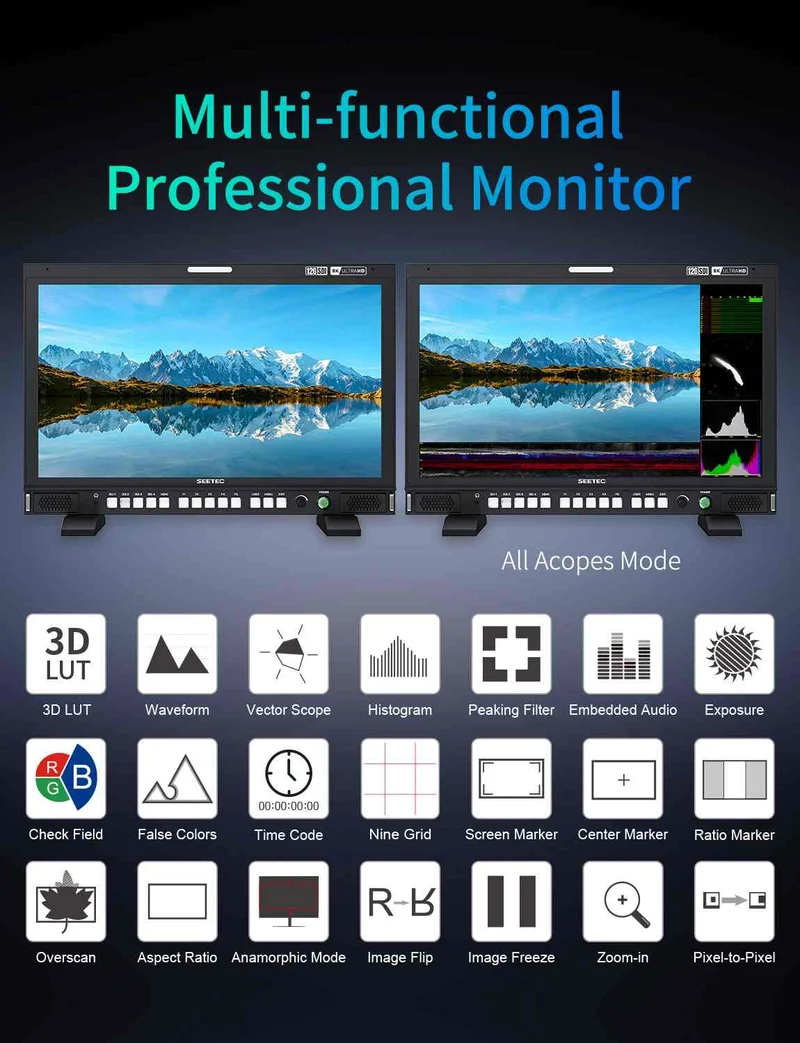 SEETEC S24 23.8-Zoll 4K/8K Broadcast-Monitor Hohe Helligkeit 1000 Nits 4x12G-SDI HDMI UltraHD 3840x2160