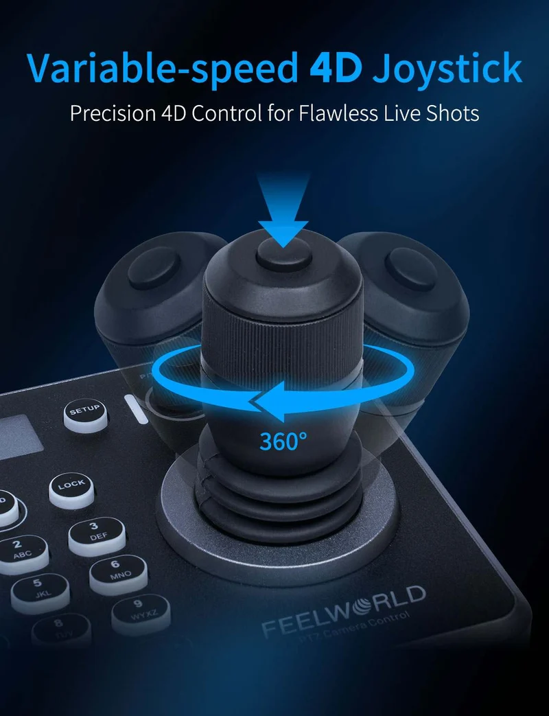 FEELWORLD KBC20 PTZ-Kamerasteuerung mit Joystick und Tastatur, Unterstützung mehrerer Steuerungsprotokolle und PoE