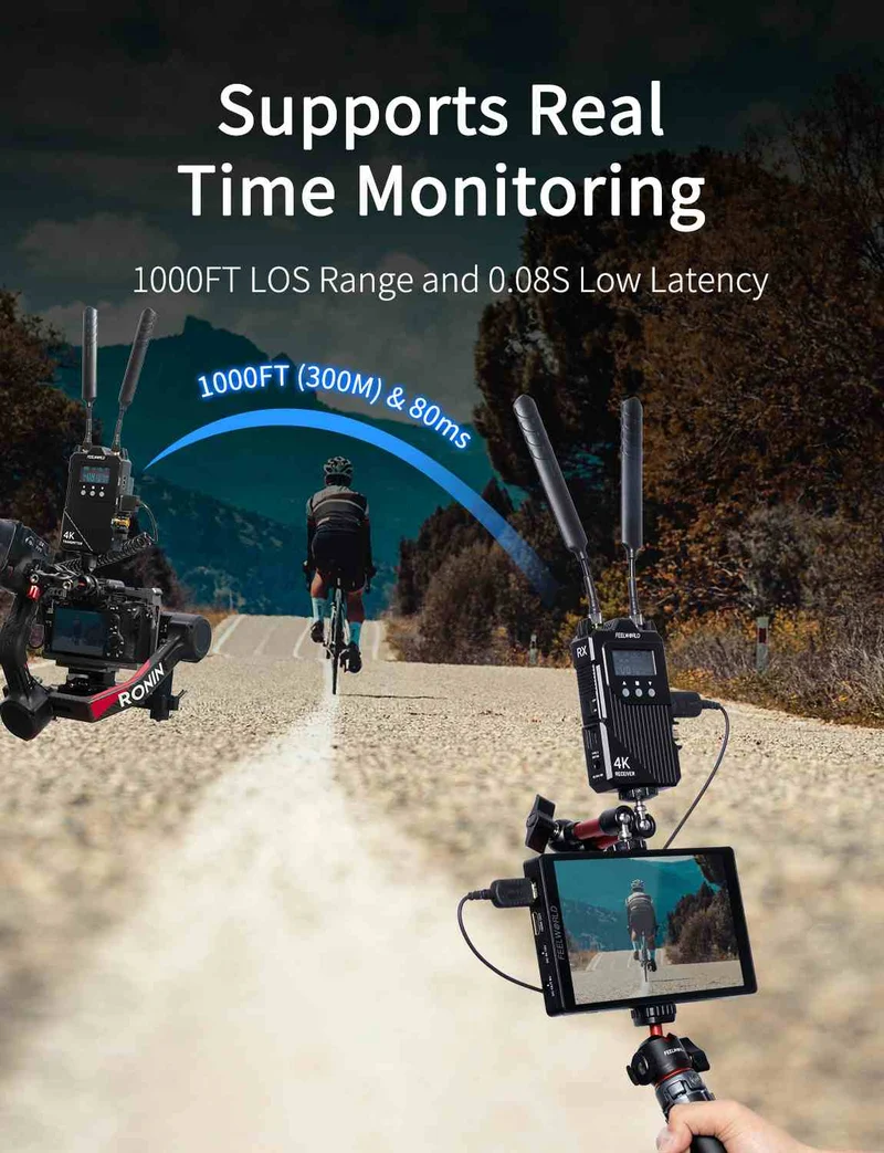 FEELWORLD WT1S 4K Drahtloses Videoübertragungssystem SDI+Dual HDMI Vollduplex-Intercom Live-Streaming