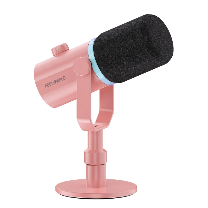 FEELWORLD PM1 Rosa XLR USB Dynamisches Mikrofon mit Desktop-Ständer Ständer für Podcast