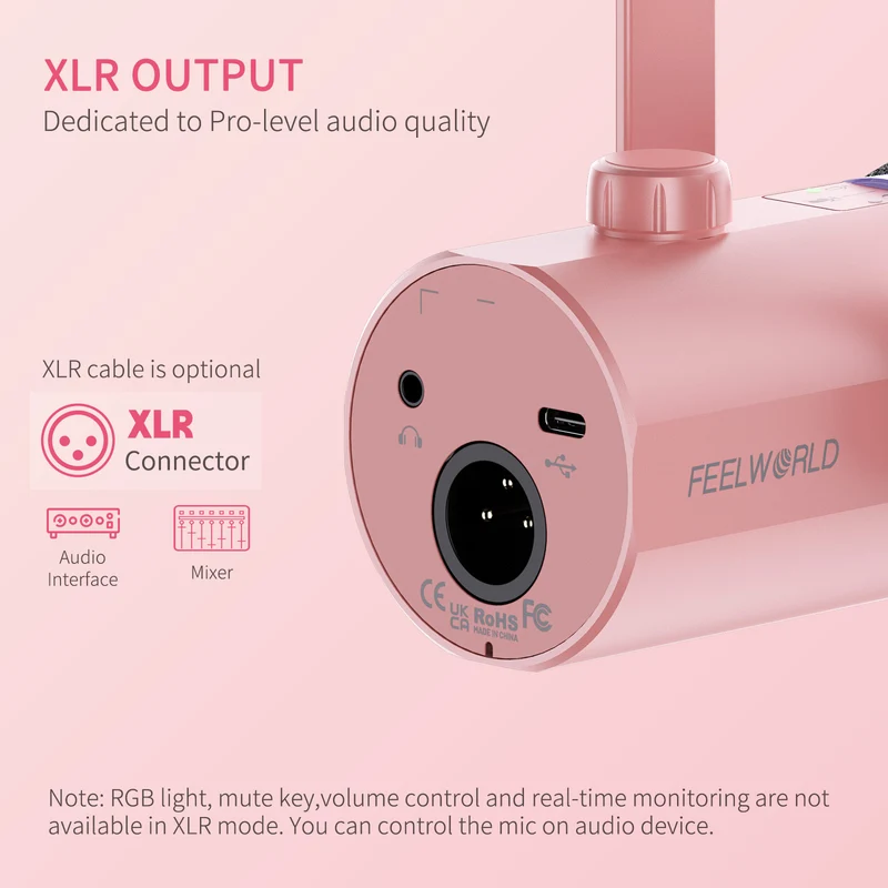 FEELWORLD PM1 Rosa XLR USB dynamisches Mikrofon für Podcasting Aufnahme Gaming Live-Streaming