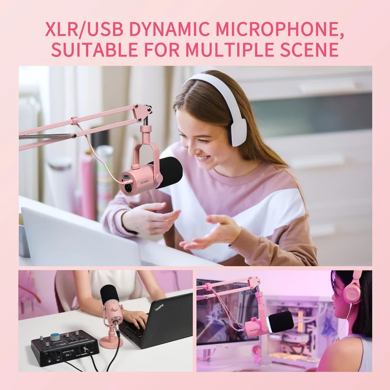 FEELWORLD PM1 Rosa XLR USB dynamisches Mikrofon für Podcasting Aufnahme Gaming Live-Streaming