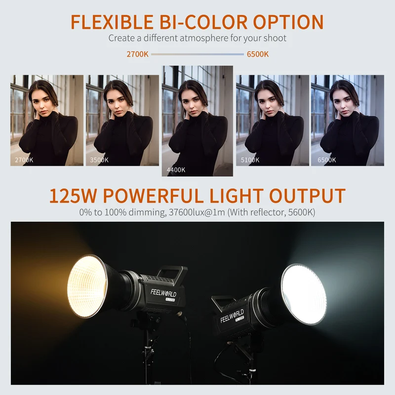 FEELWORLD FL125B 125W Videostudioleuchte mit 2700K~6500K zweifarbiger Dauerbeleuchtung