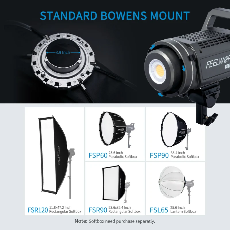 FEELWORLD FL225D 225 W Videostudioleuchte mit 5600 K Tageslicht-Dauerbeleuchtung
