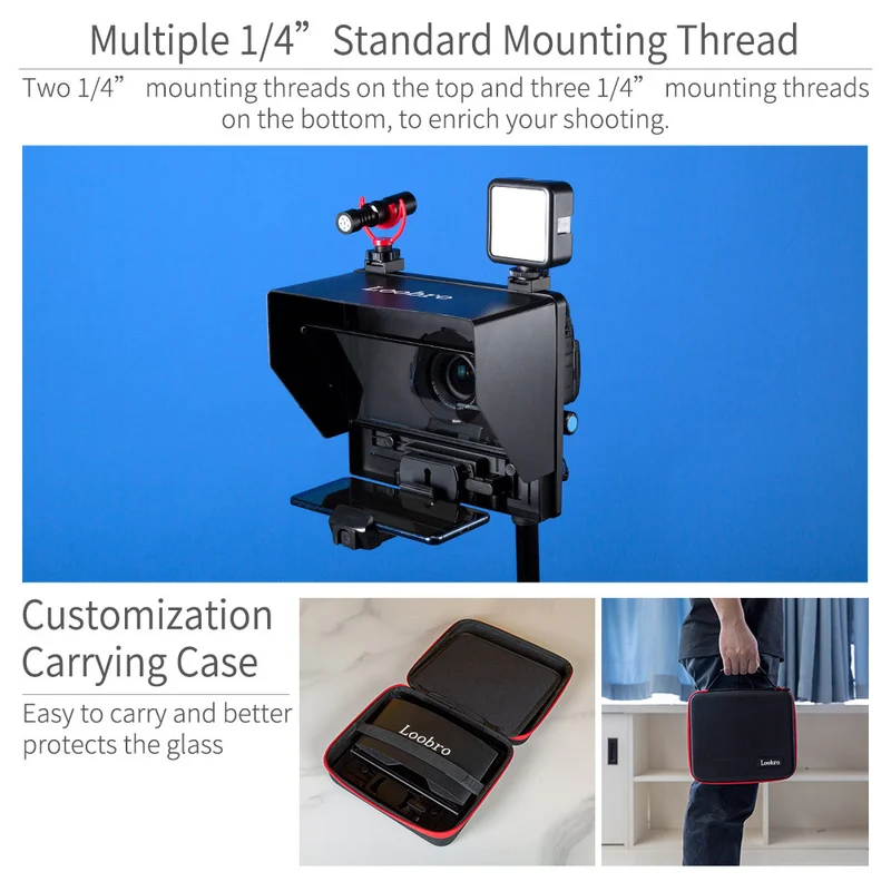 Loobro 10" tragbarer faltbarer Teleprompter für bis zu 11" Smartphone Tablet Prompter