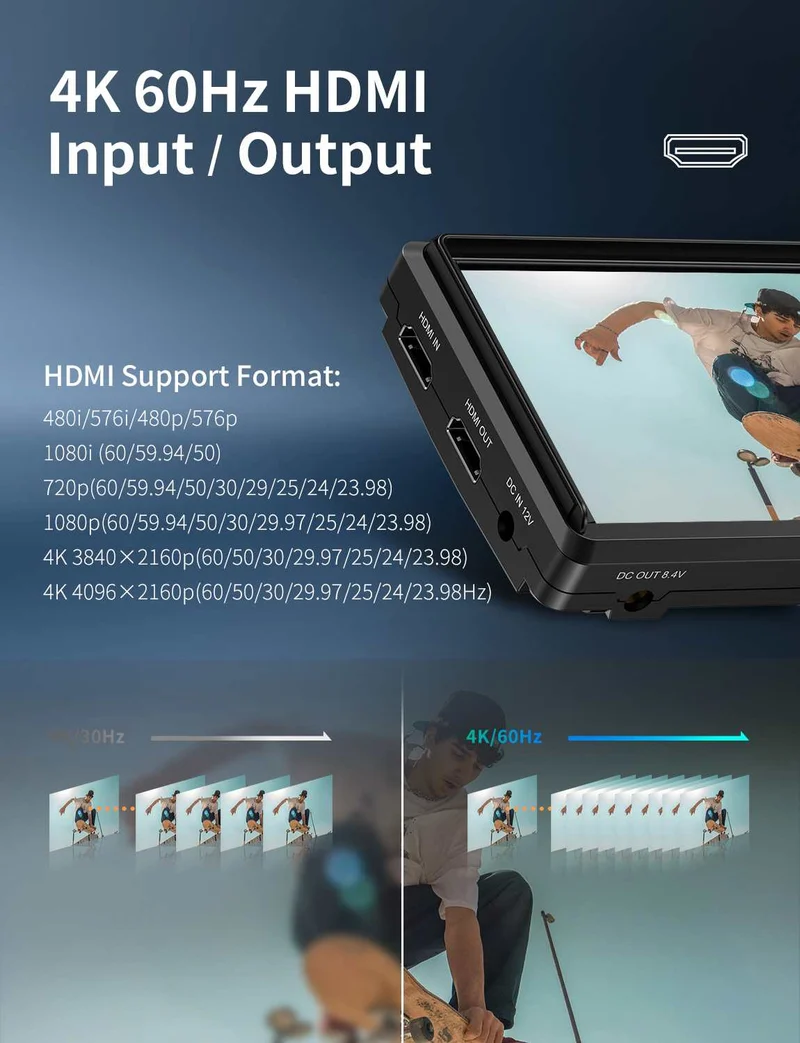 FEELWORLD S55E 5.5 Zoll 500 cd/m² Feldmonitor für DSLR-Kameras, FHD IPS-Display, unterstützt 4K, HDMI-Ein- und -Ausgang