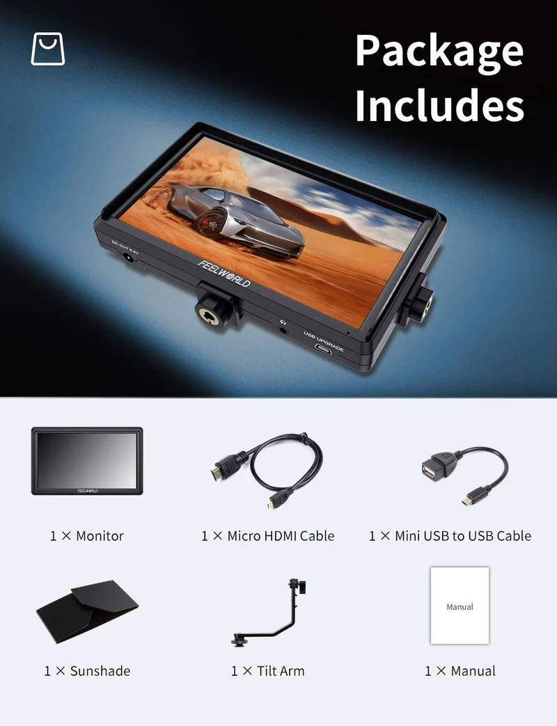FEELWORLD S55E 5.5 Zoll 500 cd/m² Feldmonitor für DSLR-Kameras, FHD IPS-Display, unterstützt 4K, HDMI-Ein- und -Ausgang