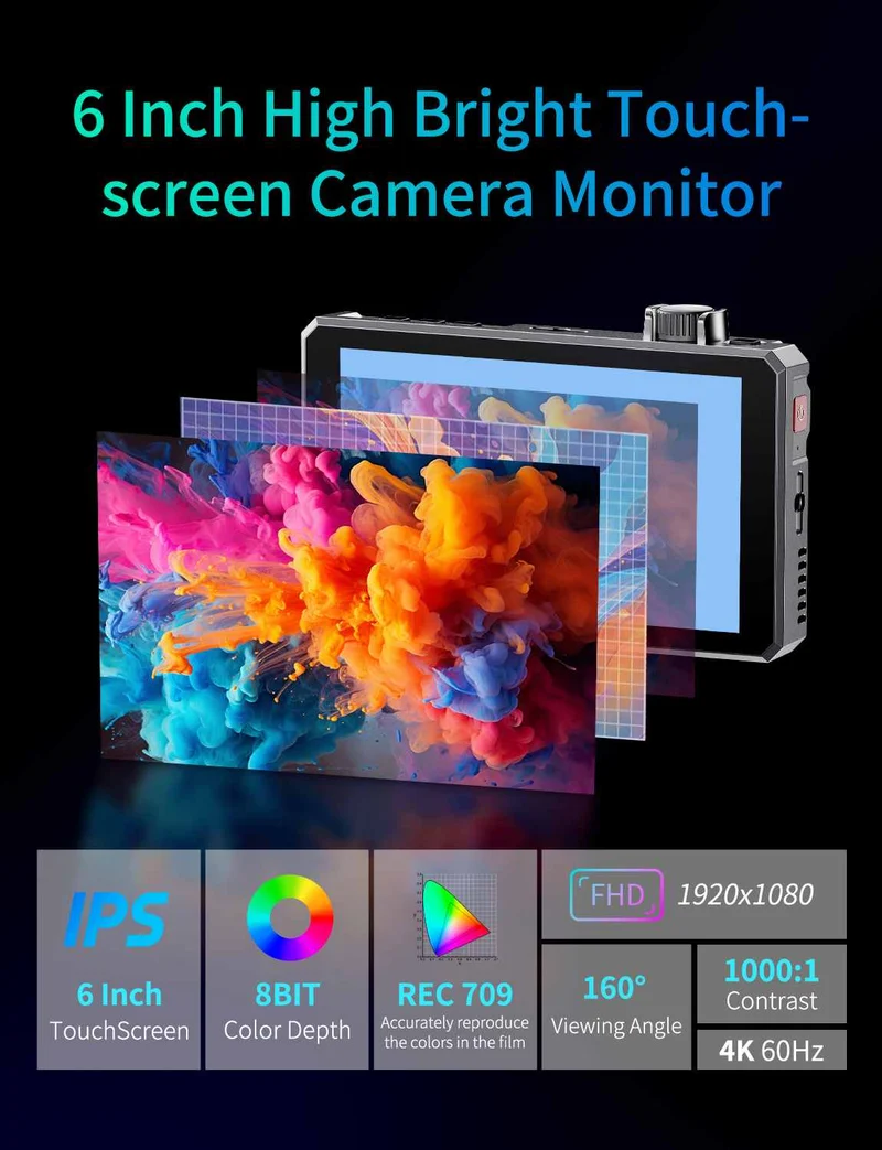 FEELWORLD SC6 6 Zoll 1500nit HighBright Aluminium Feld-DSLR-Kameramonitor mit Touchscreen, 3G, SDI, 4K, HDMI und 60 Hz