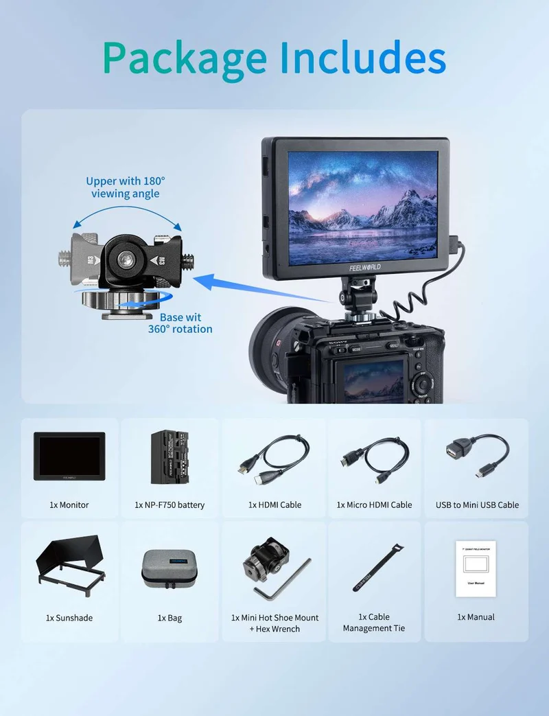 FEELWORLD T7S PRO 7 Zoll 2000nit Aluminium Feld-DSLR-Kameramonitor, ultrahell, 3G SDI 4K HDMI 60
