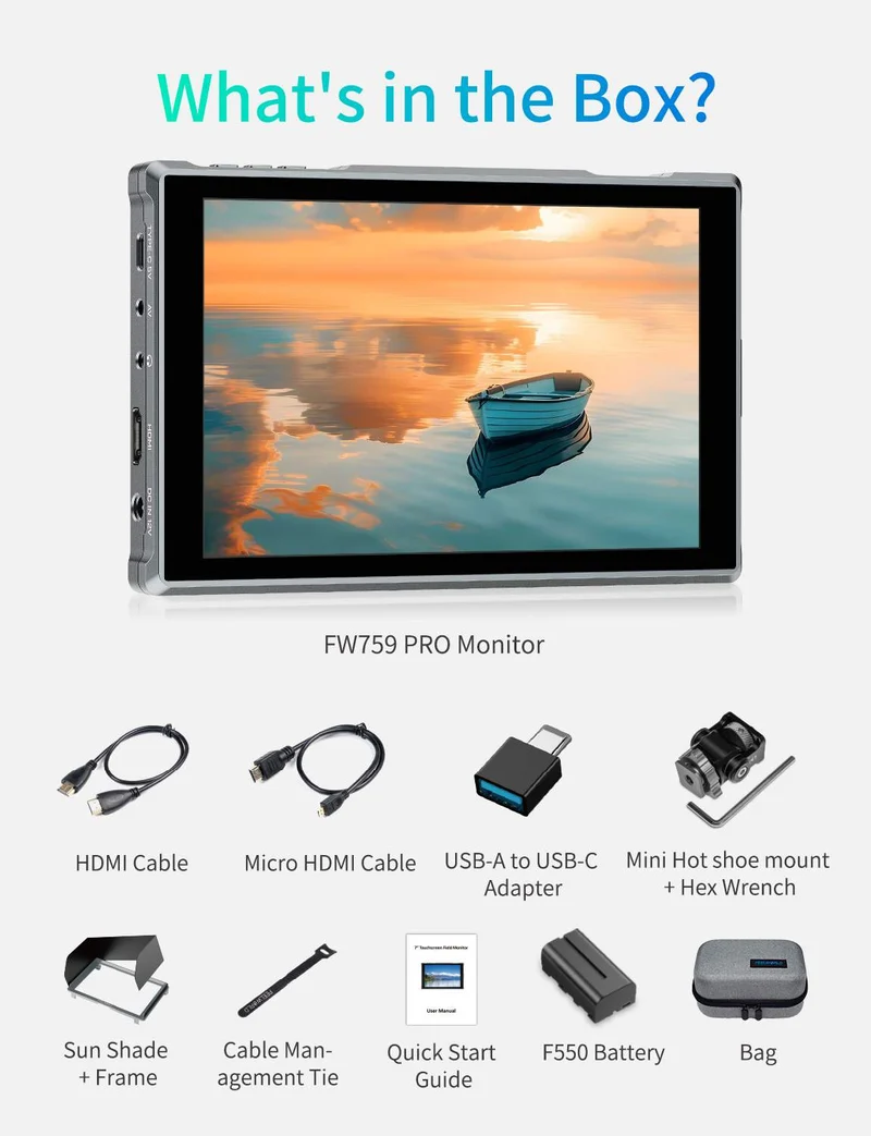 FEELWORLD FW759 PRO 7 Zoll 400nit HD Touchscreen Field DSLR Kameramonitor 4K HDMI 1280x800 IPS
