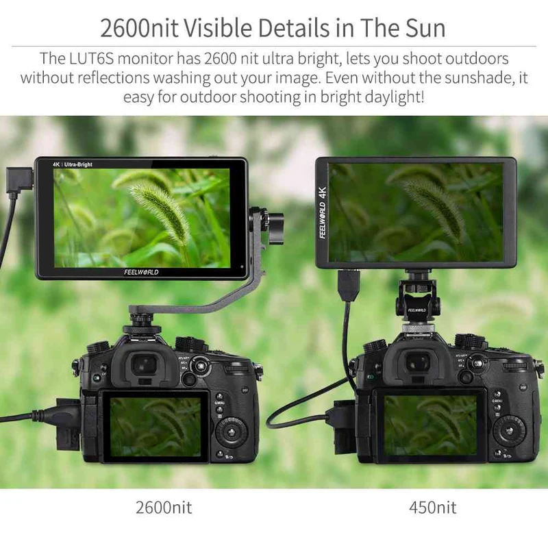 FEELWORLD LUT6S 6 Zoll 2600nit Ultra Bright Field DSLR-Kameramonitor mit Touchscreen, HDR, SDI, 4K und HDMI