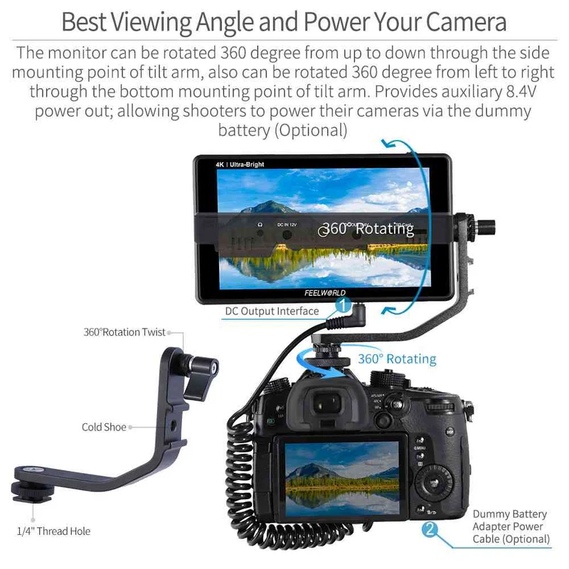 FEELWORLD LUT6S 6 Zoll 2600nit Ultra Bright Field DSLR-Kameramonitor mit Touchscreen, HDR, SDI, 4K und HDMI