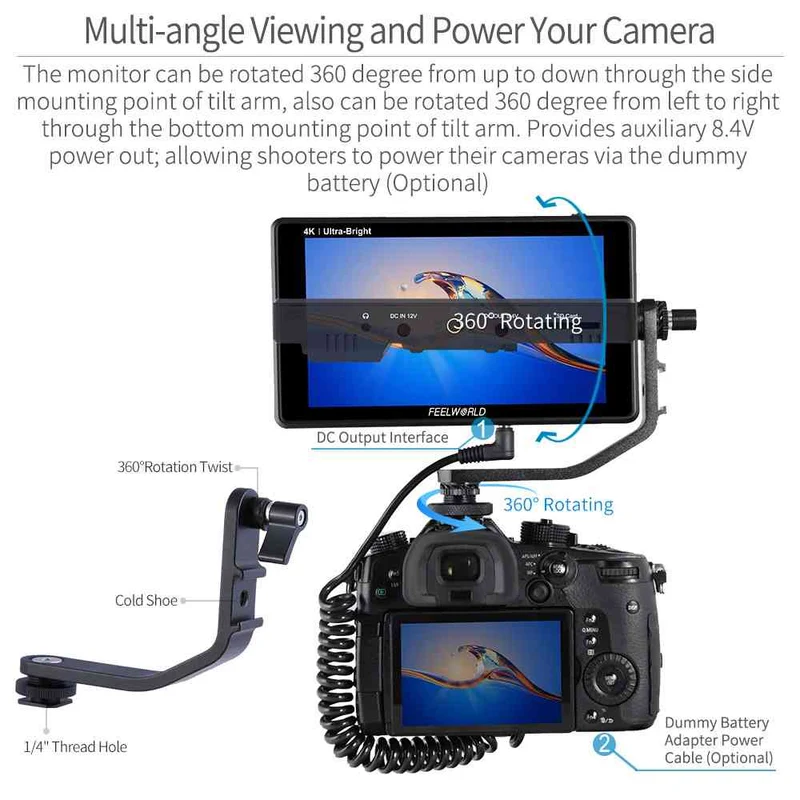 FEELWORLD LUT6 6 Zoll 2600nit Ultra Bright Field DSLR-Kameramonitor Touchscreen HDR 4K HDMI