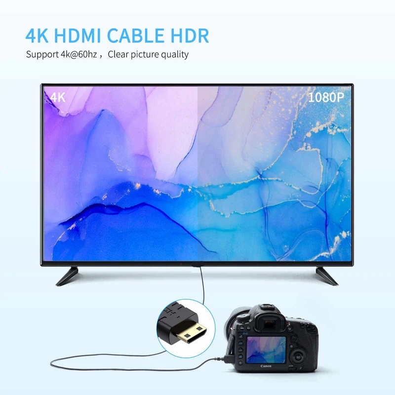 FEELWORLD Ultradünnes 4K-Mini-HDMI-zu-HDMI-Kabel 3 Fuß, 2.5 mm schlankes HDMI 2.0-Kabel, unterstützt High Speed ​​4K@60Hz 2160p 1080p 18 Gbit/s 3D HDR für Kamera, Camcorder, Laptop, Tablet