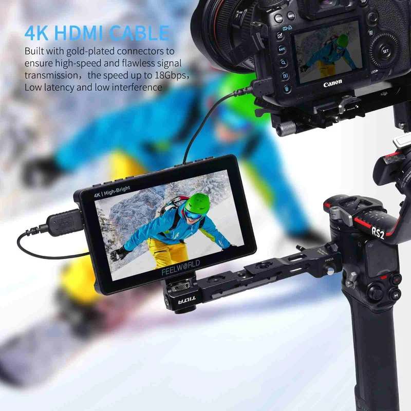 FEELWORLD Ultradünnes 4K-Mini-HDMI-zu-HDMI-Kabel 1.5 Fuß, 2.5 mm schlankes HDMI 2.0-Kabel, unterstützt High Speed ​​4K@60Hz 2160p 1080p 18 Gbit/s 3D HDR für Kamera, Camcorder, Laptop, Tablet